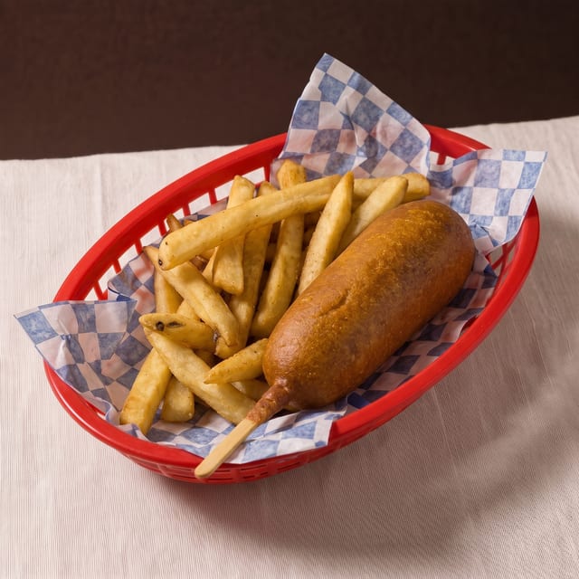 Corn Dog and Fries.